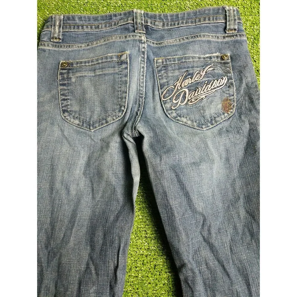 Harley-Davidson Blue Boot Cut Jeans with Classic Distressing - Picture 9 of 10